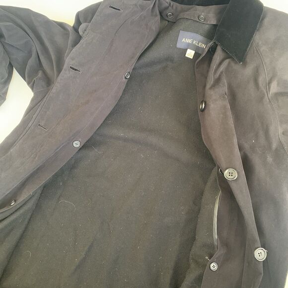 Anne Klein II Trench Coat Womens 10 Dark Brown/Black Long Wool Body Suede Collar - Picture 12 of 13